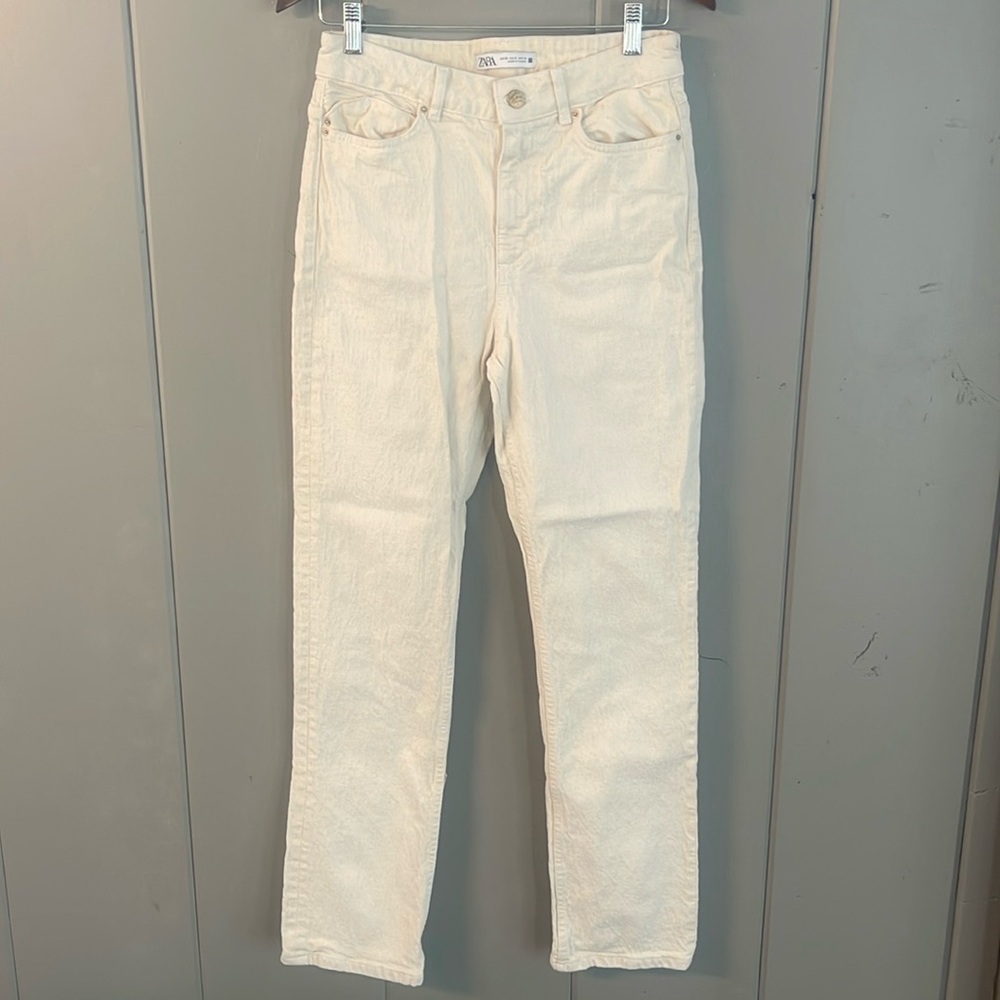 Zara Jeans Beige High Waist Neutral Minimalist Urban Casual Coastal Cowgirl Boho